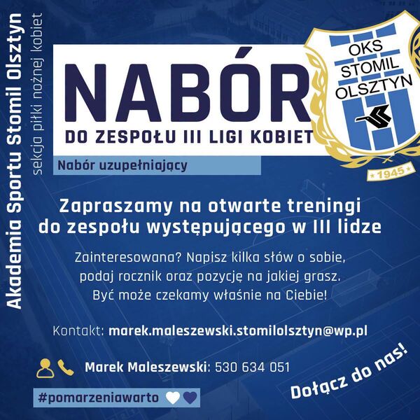 Nabór do zespołu III ligi kobiet Stomilu