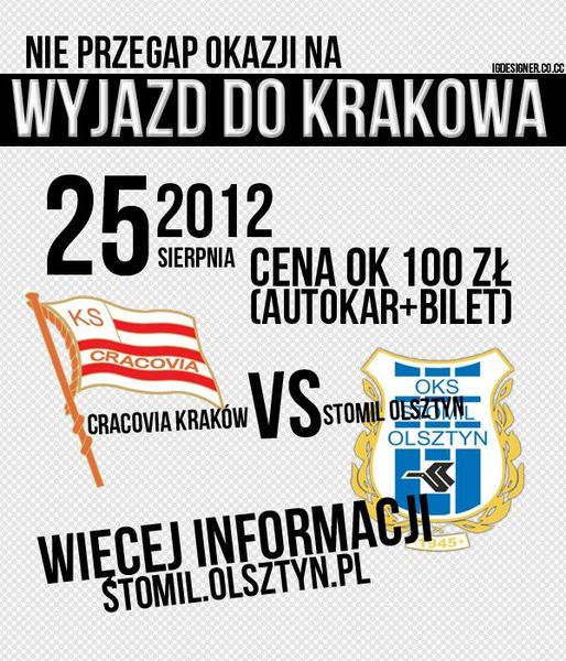 Plakat promujący wyjazd do Krakowa, fot. kibice.stomil.olsztyn.pl
