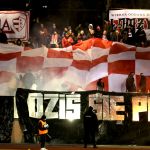 Oprawy ultras podczas meczu ŁKS Łomża - Stomil Olsztyn 0:1