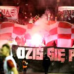 Oprawy ultras podczas meczu ŁKS Łomża - Stomil Olsztyn 0:1