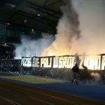 Oprawy ultras podczas meczu ŁKS Łomża - Stomil Olsztyn 0:1