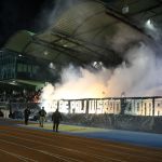 Oprawy ultras podczas meczu ŁKS Łomża - Stomil Olsztyn 0:1