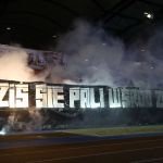 Oprawy ultras podczas meczu ŁKS Łomża - Stomil Olsztyn 0:1