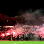 Oprawy ultras podczas meczu ŁKS Łomża - Stomil Olsztyn 0:1