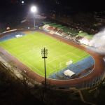 Oprawy ultras podczas meczu ŁKS Łomża - Stomil Olsztyn 0:1