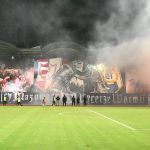 Oprawy ultras podczas meczu ŁKS Łomża - Stomil Olsztyn 0:1