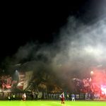 Oprawy ultras podczas meczu ŁKS Łomża - Stomil Olsztyn 0:1