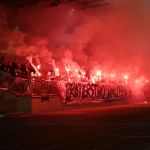 Oprawy ultras podczas meczu ŁKS Łomża - Stomil Olsztyn 0:1