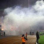 Oprawy ultras podczas meczu ŁKS Łomża - Stomil Olsztyn 0:1