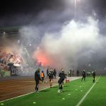 Oprawy ultras podczas meczu ŁKS Łomża - Stomil Olsztyn 0:1