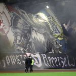 Oprawy ultras podczas meczu ŁKS Łomża - Stomil Olsztyn 0:1