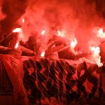 Oprawy ultras podczas meczu ŁKS Łomża - Stomil Olsztyn 0:1