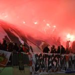 Oprawy ultras podczas meczu ŁKS Łomża - Stomil Olsztyn 0:1