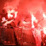 Oprawy ultras podczas meczu ŁKS Łomża - Stomil Olsztyn 0:1