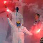 Oprawy ultras w meczu Stomil Olsztyn - ŁKS Łomża 0:4