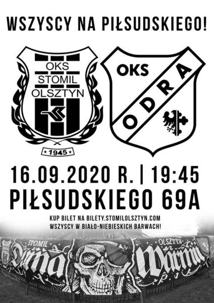 Plakat promujący mecz Stomil Olsztyn - Odra Opole. Fot. kibice.stomil.olsztyn.pl