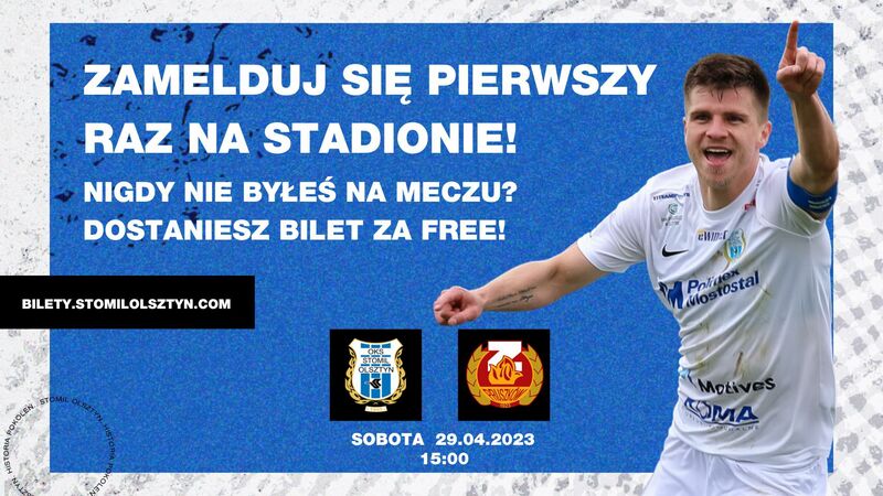 Grafika promująca darmowe bilety na mecz Stomil Olsztyn - Znicz Pruszków. Fot. stomilolsztyn.com