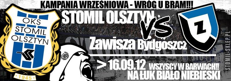 Plakat promujący mecz Stomil Olsztyn - Zawisza Bydgoszcz, fot. kibice.stomil.olsztyn.pl