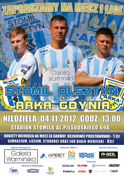 Plakat promocujący mecz Stomil Olsztyn - Arka Gdynia, fot. stomilolsztyn.com
