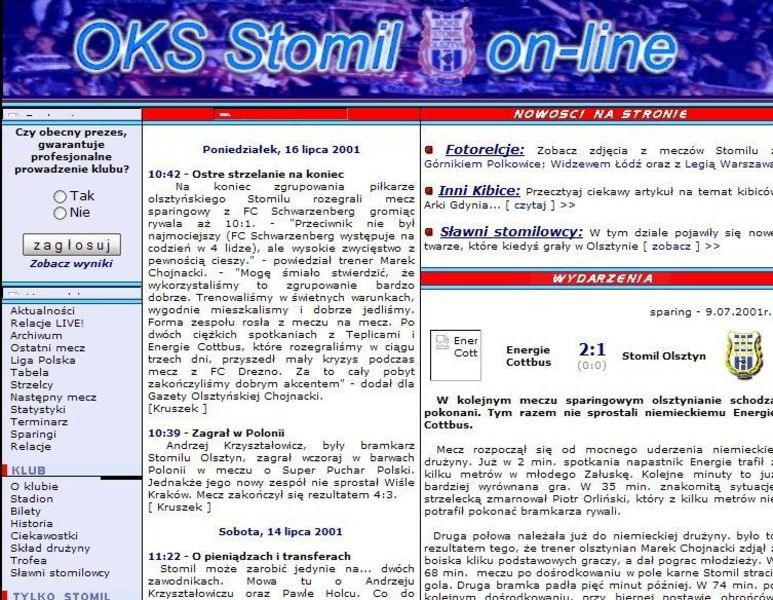 Tak w 2001 roku wyglądała strona stomil.olsztyn.pl, fot. archiwum redakcji