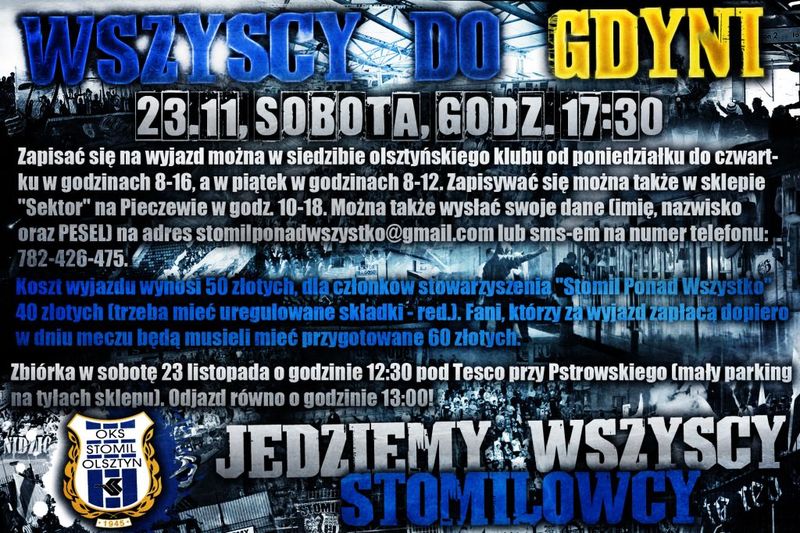 Plakat promujący wyjazd do Gdyni, fot. kibice.stomil.olsztyn.pl