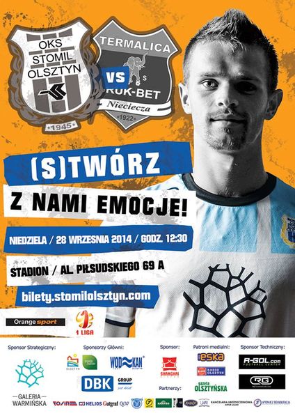 Plakat promujący mecz na szczycie I ligi, fot. stomilolsztyn.com